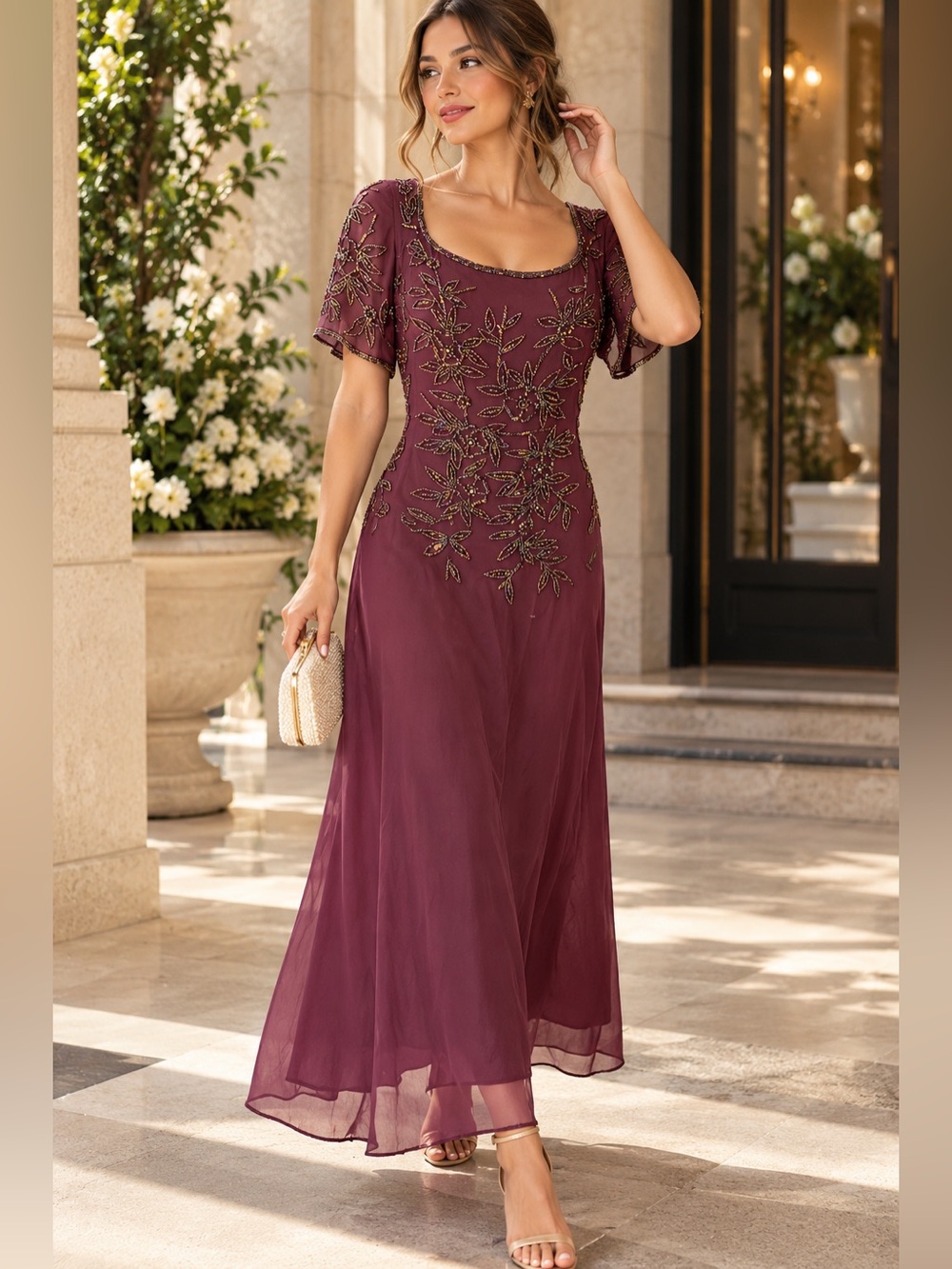 B & B designs Elegant plum Embellished Women's Evening Dress